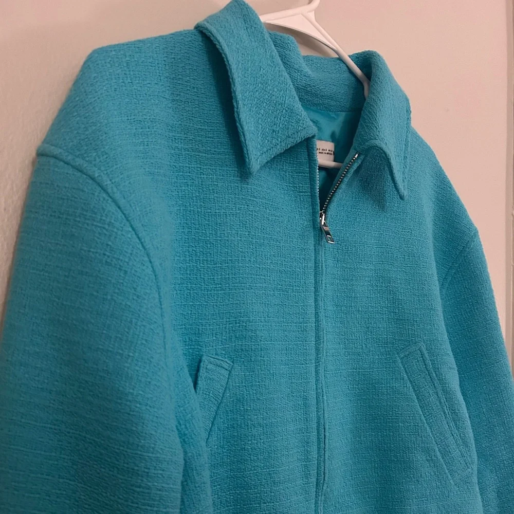 Zara Blue Tweed Cropped Jacket with Collar Size S - Picture 2 of 7